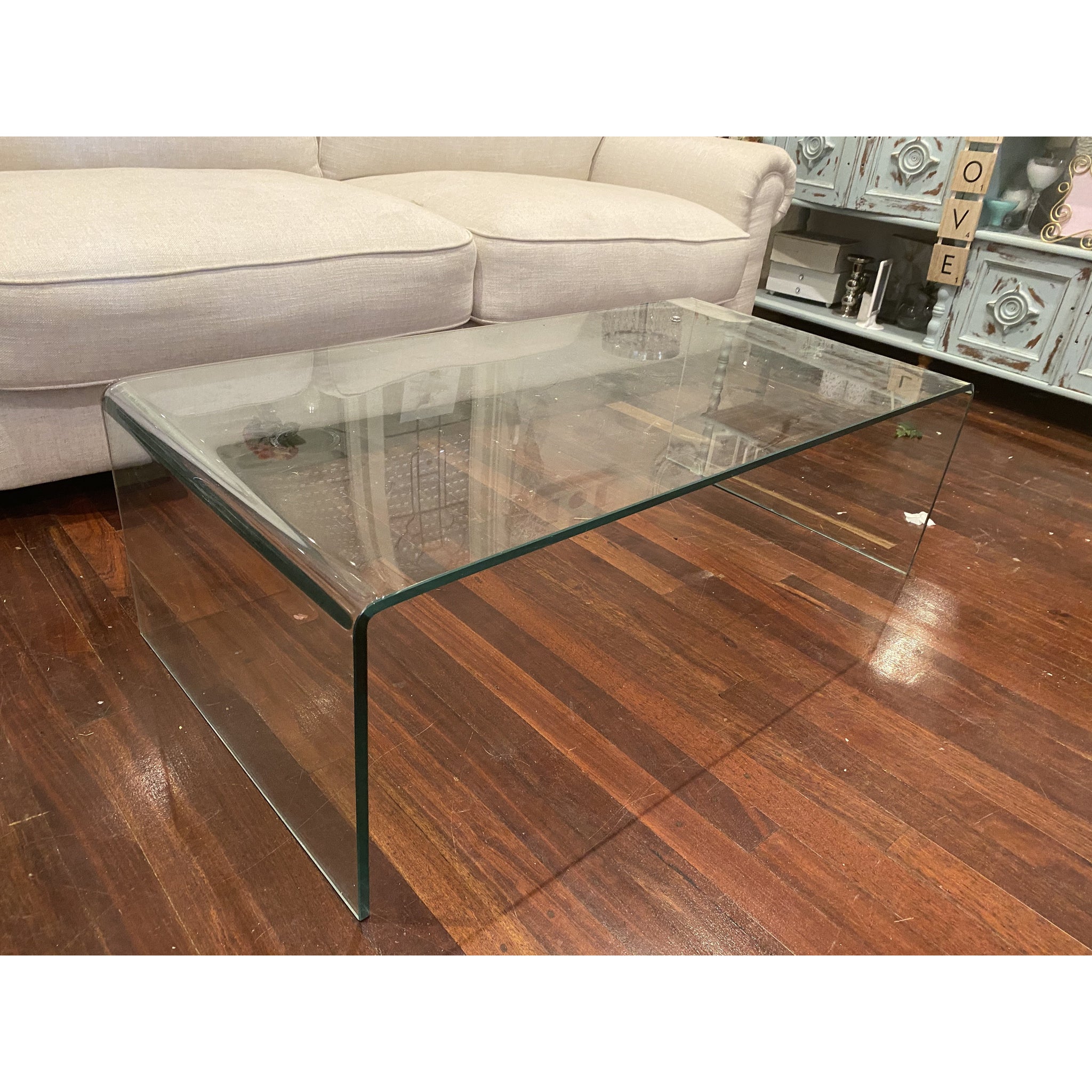Clear glass coffee table