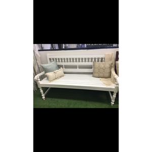 White 3 seat park bench with back